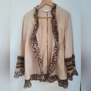 Chico's jacket with detailed sleeves, size 1, tan with brown detail